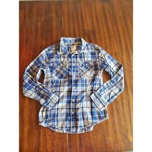 4/15 Boys Button Shirt Blue & Yellow Checkered Plaid Mossimo Supply Youth 8 - 10